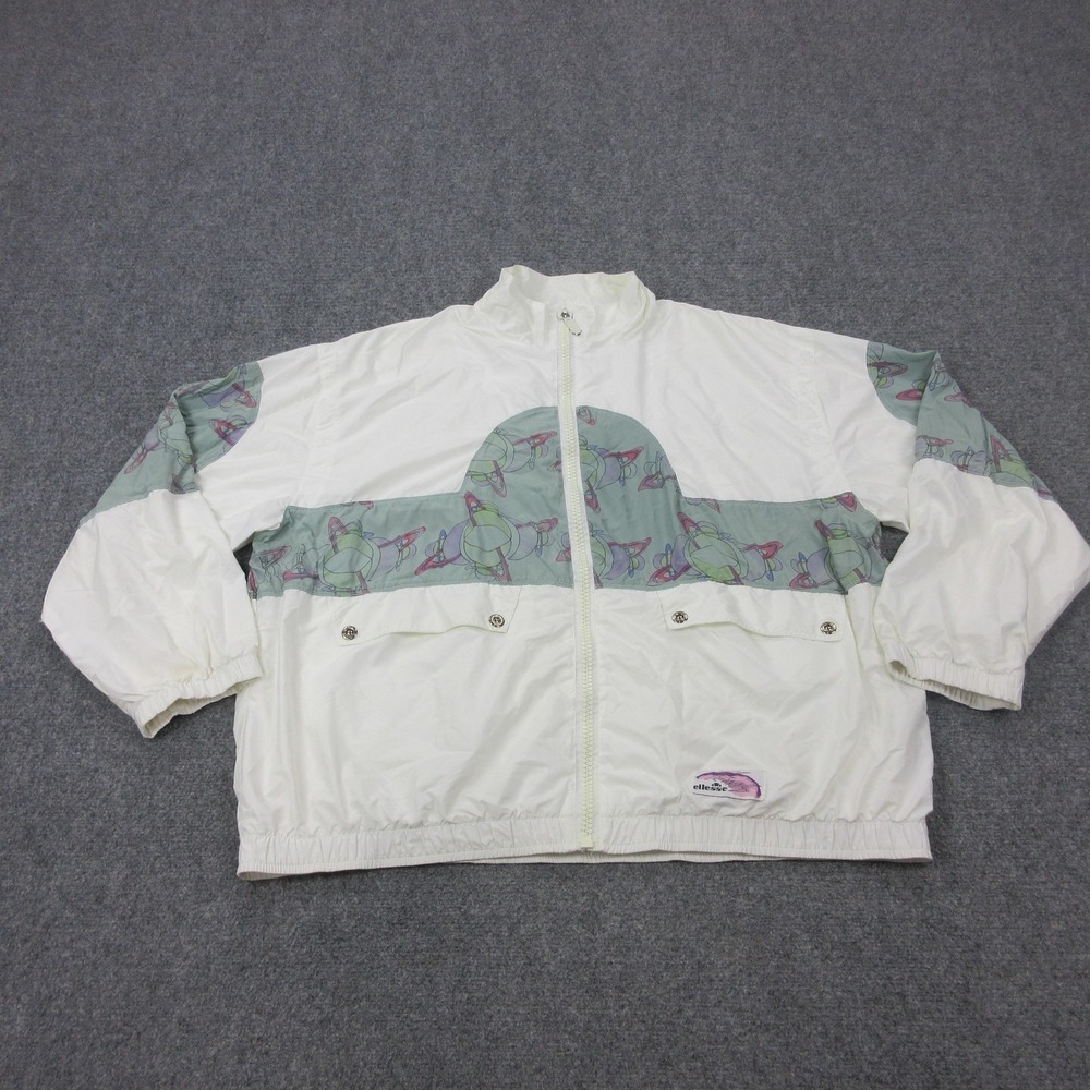 80s Vintage Ellesse Jacket Mens XL 44 White Tennis Windbreaker Full Zip